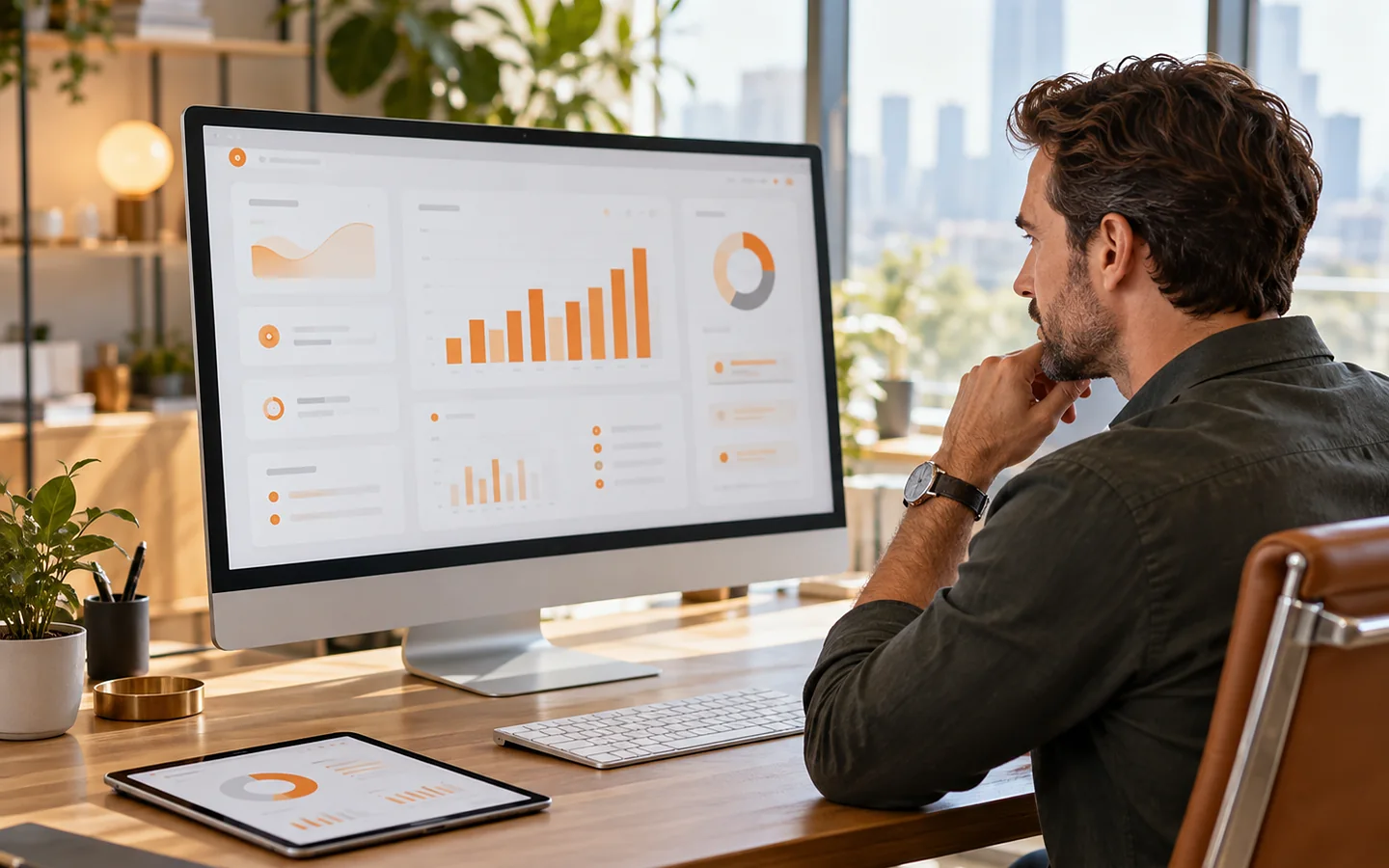 Business owner reviewing sales charts on a dashboard